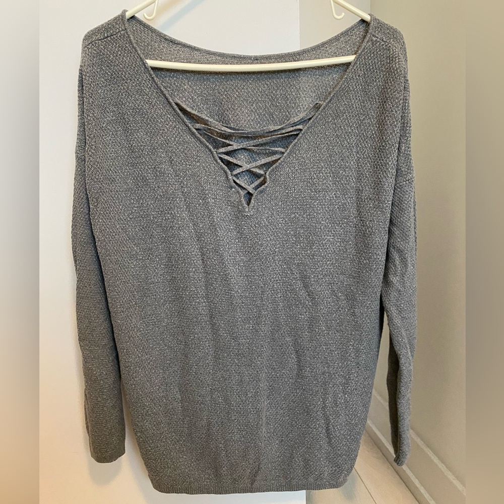 Garage grey long sleeve with criss cross back